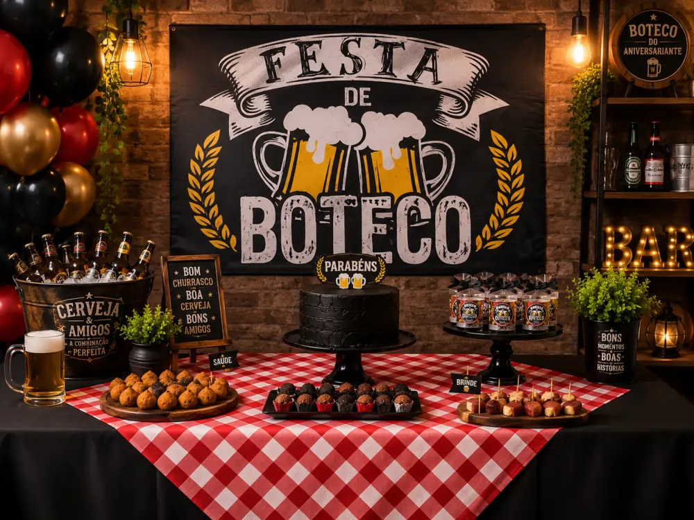 Decoração de festa masculina - boteco - TNT estampado.