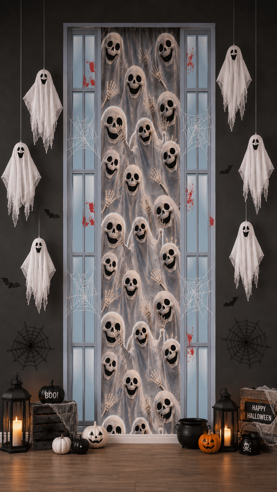 Decoração de porta com TNT estampado 1286 A - Fantasma na Janela.